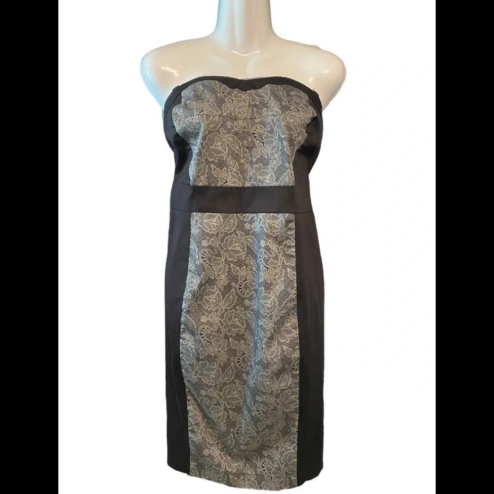 torrid Black Strapless Sheath Dress with Silver Floral Panels